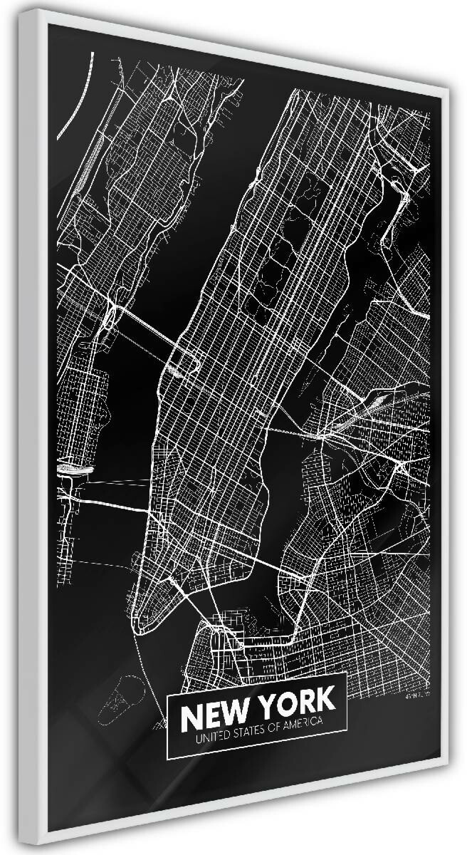 Juliste Artgeist Negative Map: New York kehyksillä eri kokoja 