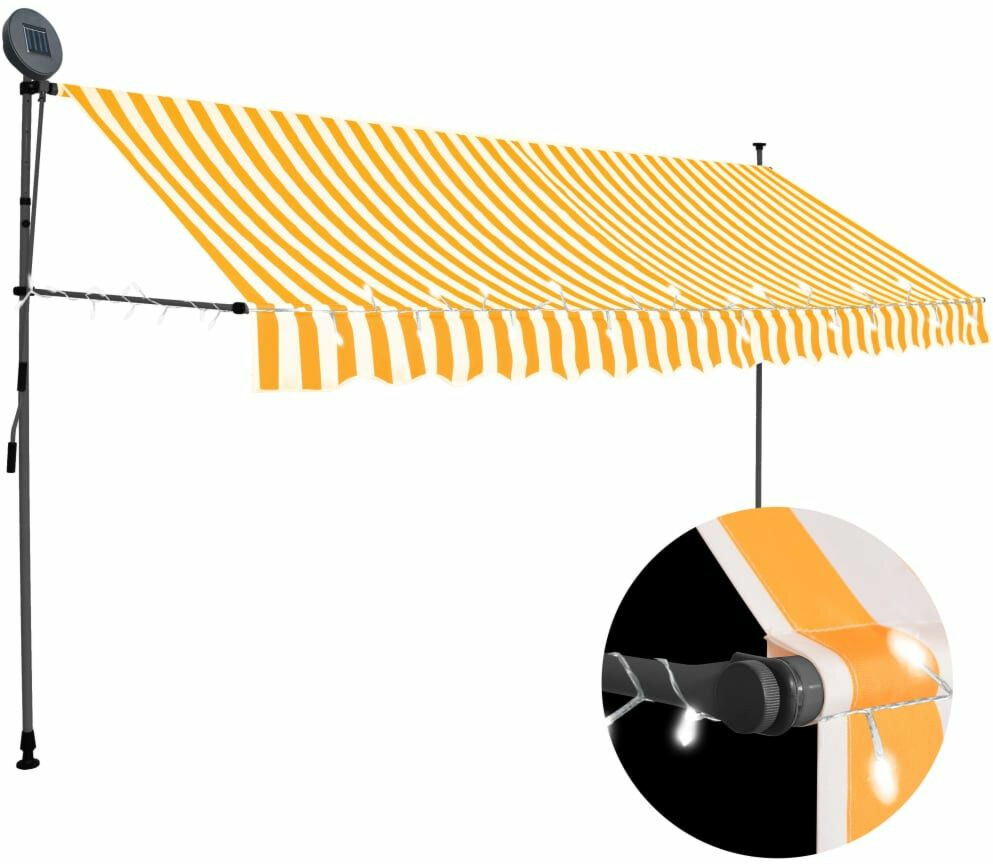 Sisäänkelattava markiisi ledillä 400 cm valkoinen ja oranssi 