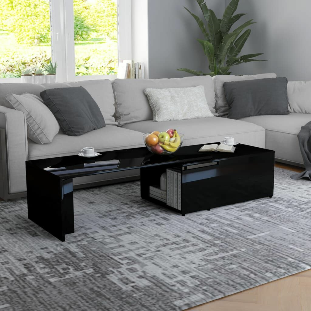 Sohvapöytä korkeakiilto musta 150x50x35 cm lastulevy 