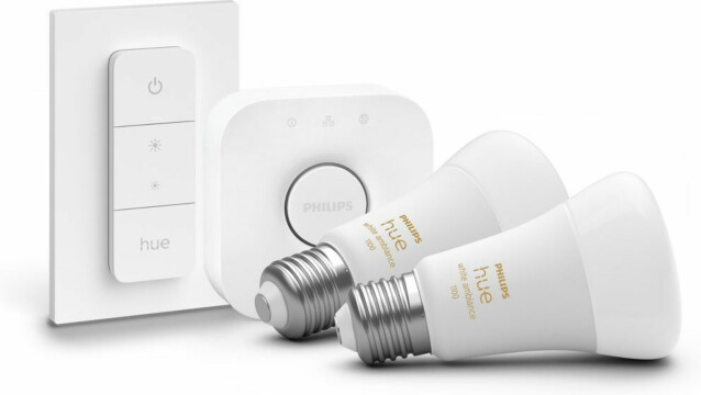 Aloituspakkaus Philips Hue White Ambiance, 2 x älylamppu 8W A60 E27, himmenin ja Hue-silta 