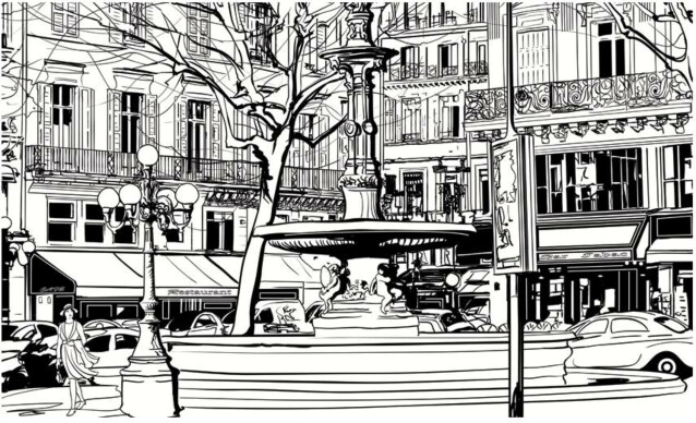 Kuvatapetti Artgeist Sketch of parisian fountain 270x450cm