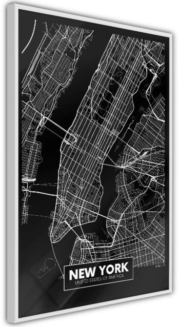 Juliste Artgeist Negative Map: New York kehyksillä eri kokoja