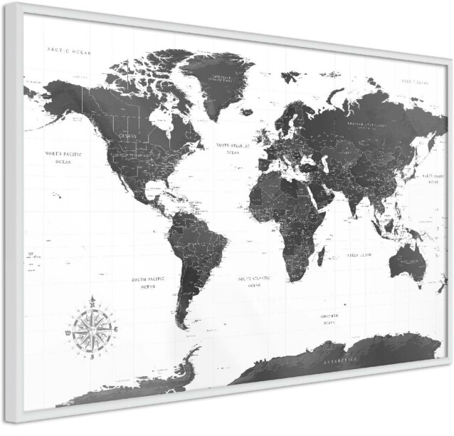 Juliste Artgeist Monochrome Map, kehyskartongilla, kehyksillä, eri kokoja