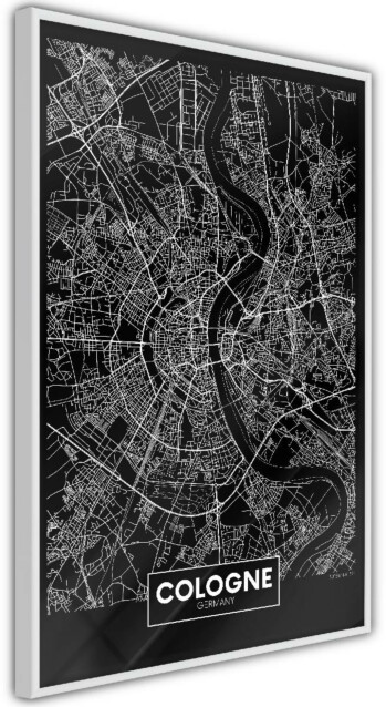Juliste Artgeist Dark Map of Cologne, kehyskartongilla, kehyksillä, eri kokoja