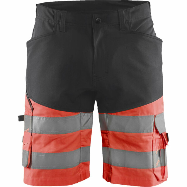 Huomioshortsit Blåkläder 1541 Highvis Stretch musta/huomiopunainen