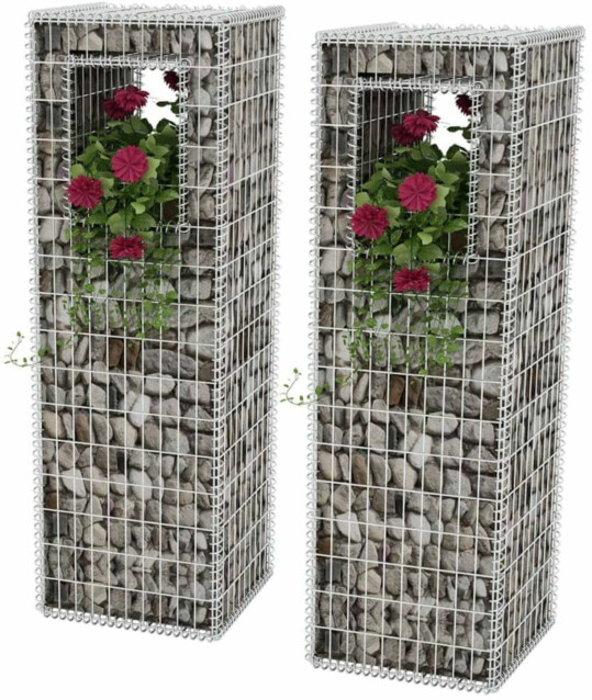 Gabion-kori/kukkalaatikkopylväs, 2kpl, teräs, 50x50x160cm