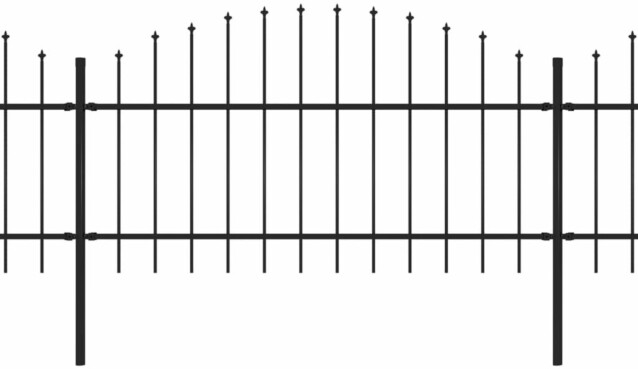 Puutarha-aita, keihäskärjillä, teräs, (1-1.25)x3.4m, musta