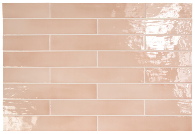 Seinälaatta Pukkila Manacor Blush Pink kiiltävä strukturoitu 6,5x40 cm