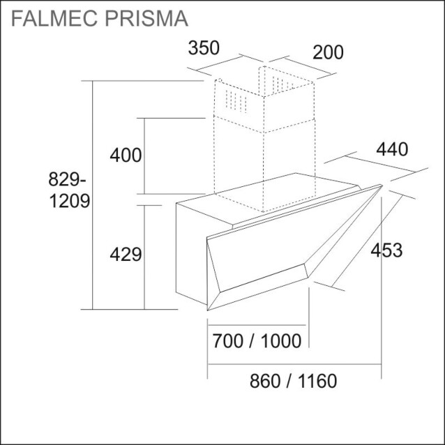 Liesituuletin Falmec Prisma 85 seinämalli musta/lasi 