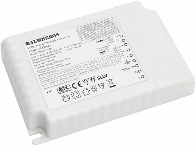 LED-liitäntälaite Malmbergs, DRI. PUSH/1-10 CC/CV MAX 1x50W