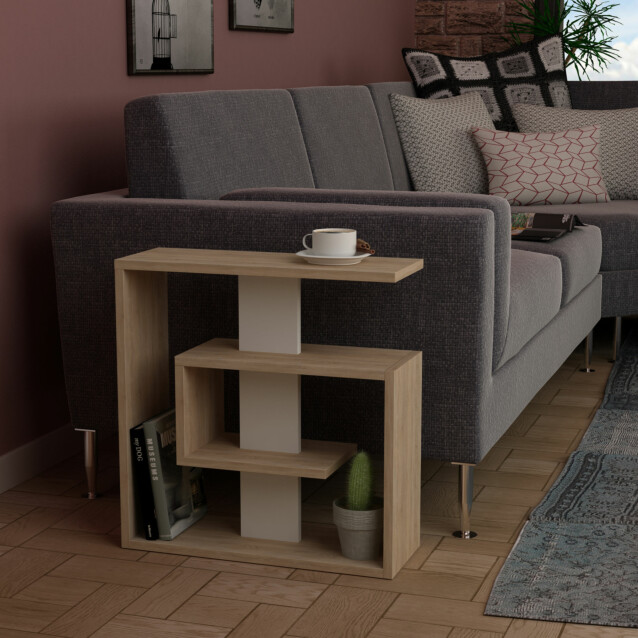 Sivupöytä Linento Furniture Saly, tammi/valkoinen